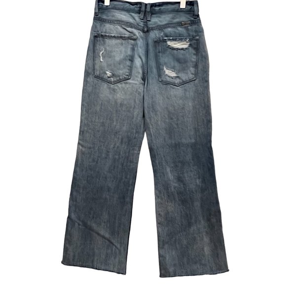 KanCan Women's Button Fly High Rise Wide Jeans, Light Wash, Frayed Hem, 24 - Picture 2 of 8